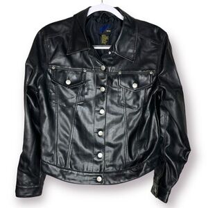 Jou Jou Skins Size M Vintage Y2K Black Vegan Leather Moto Biker Casual Jacket